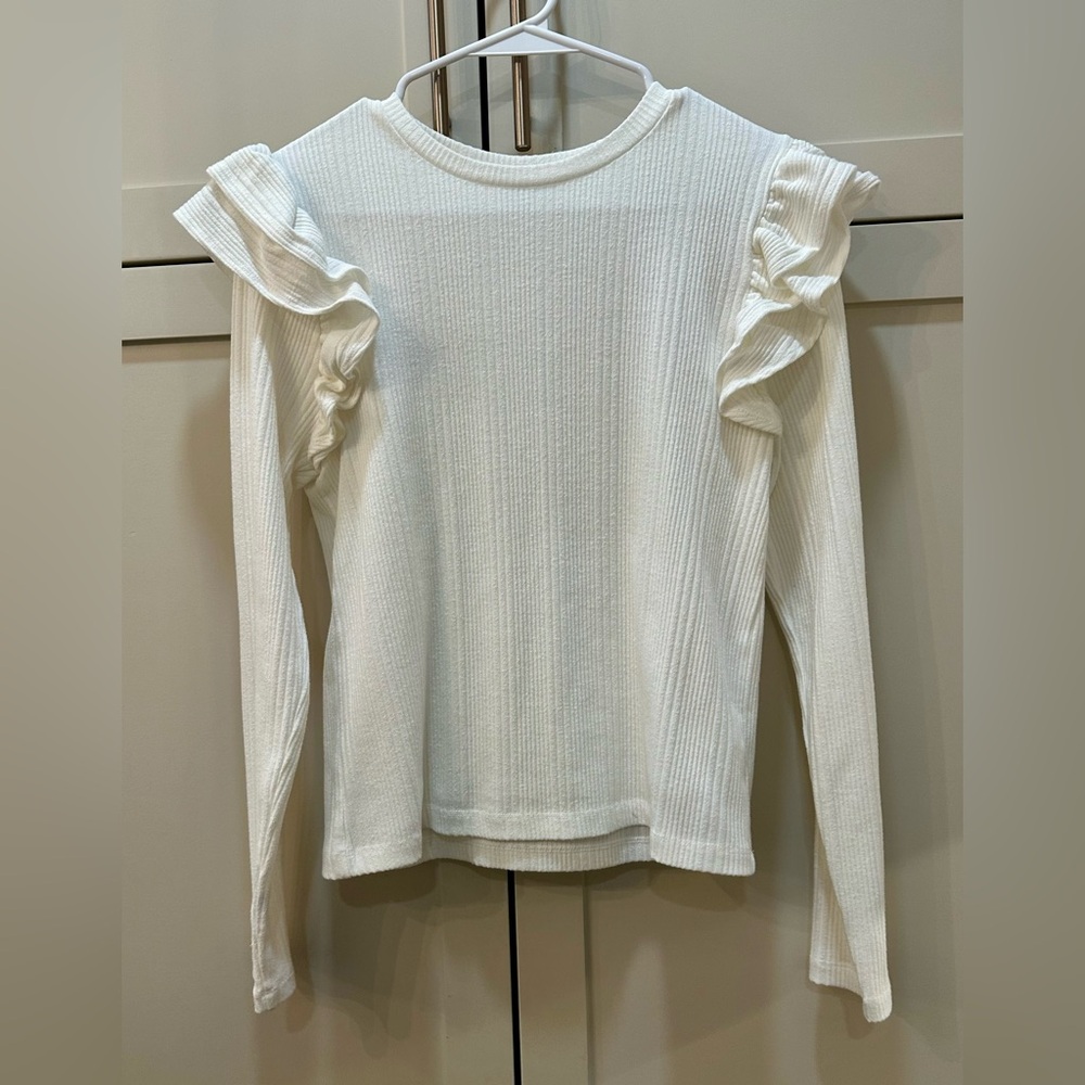 Celebrity Pink Ivory Ruffle Shoulder Long Sleeve Top-XL